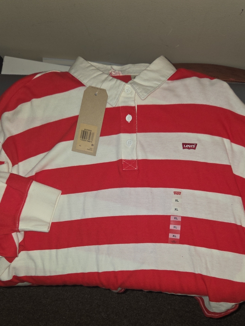 Levi's Red and White Striped Rugby Shirt